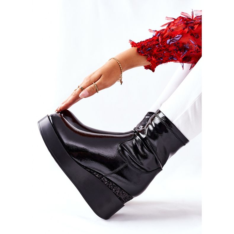 S.Barski Damenstiefel On Wedge Lackiert Schwarz Therapie 1