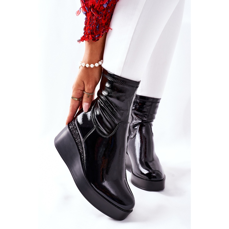 S.Barski Damenstiefel On Wedge Lackiert Schwarz Therapie 2