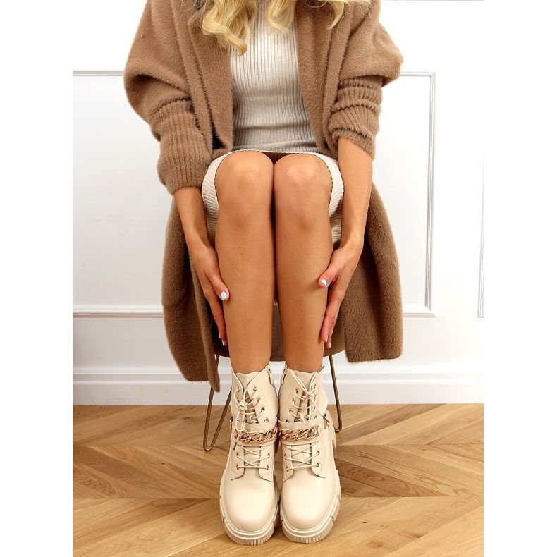 Military beige Stiefel mit Kette HB-106 PU / BEIGE 1