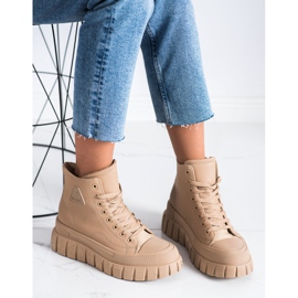 SHELOVET Sneakers mit Öko-Leder auf der Plattform beige 2