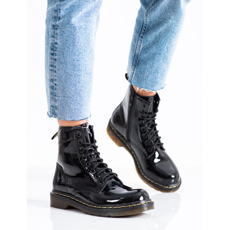 Queentina Modische lackierte Wanderschuhe schwarz 2