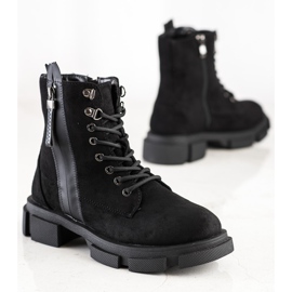 Cm Paris Schwarze Trapper mit dekorativem Reißverschluss 1