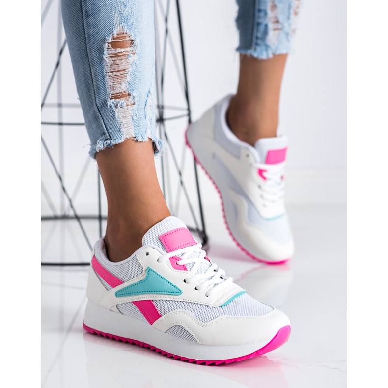 SHELOVET Weiße Sportschuhe auf der Plattform rosa 1