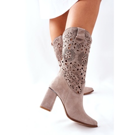 Lewski Shoes Damen Lederstiefel mit Absatz Cappuccino Lewski 2923 Pick Me Up beige 2