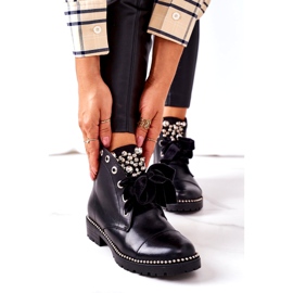 PS1 Warme Stiefel mit Metallperlen, Strasssteinen und Band Schwarz Perla 3