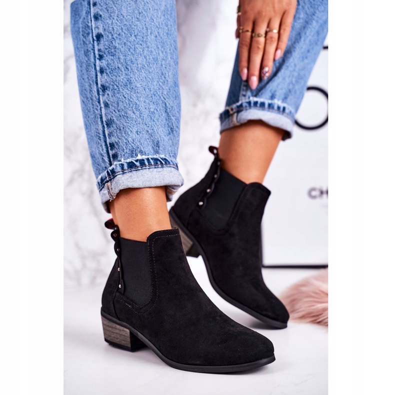 J. Star Klassische Chelsea Boots für Damen Wildleder schwarze Wanderstiefel 1