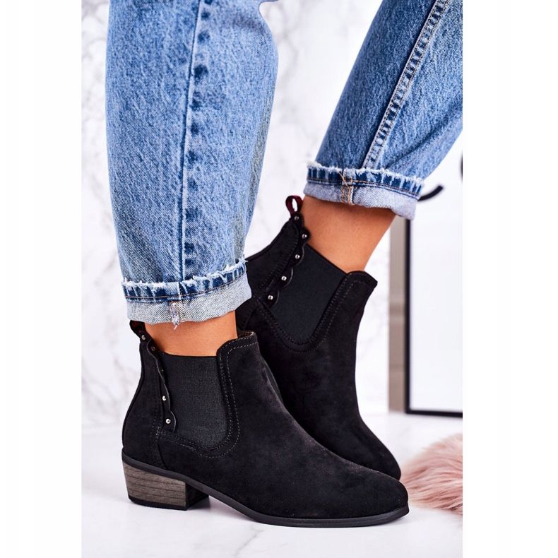 J. Star Klassische Chelsea Boots für Damen Wildleder schwarze Wanderstiefel 2