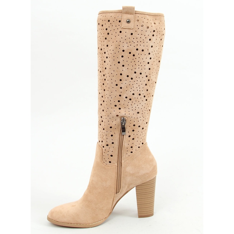 Beige durchbrochene High Heels Stiefel RT89956 Beige 1