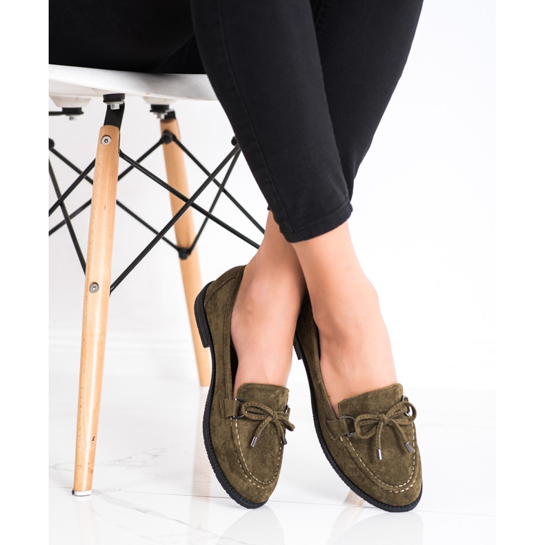 SHELOVET Wildleder-Loafer mit Schleife braun grün 2