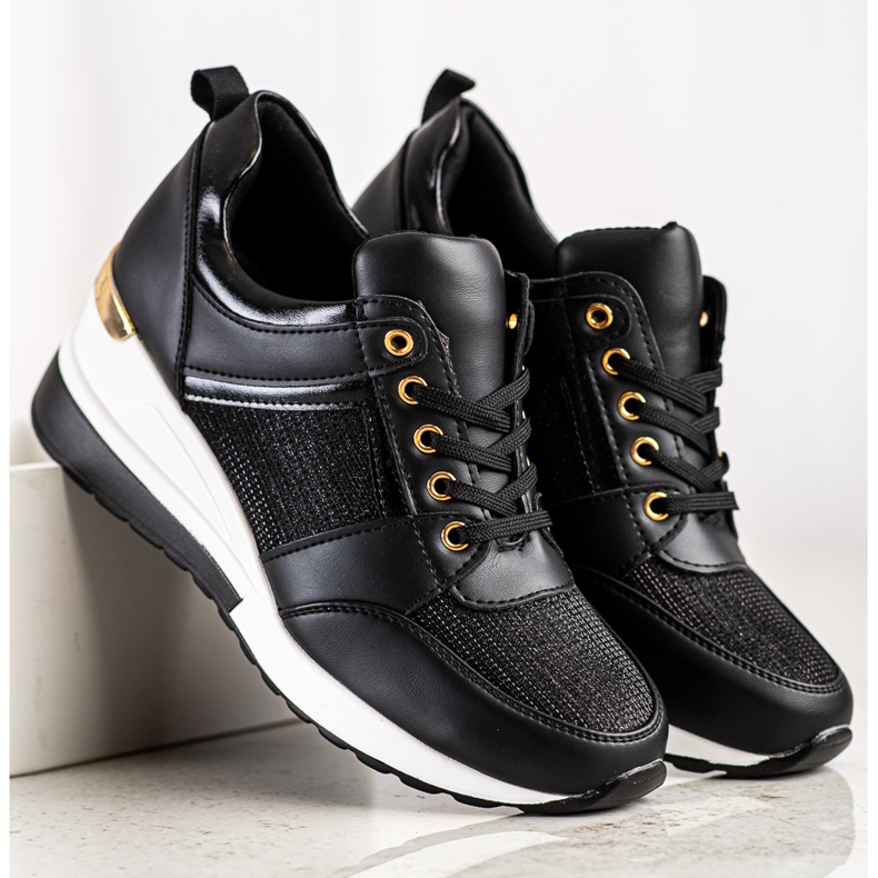 Diamantique Schwarze Turnschuhe mit Keilabsatz 2