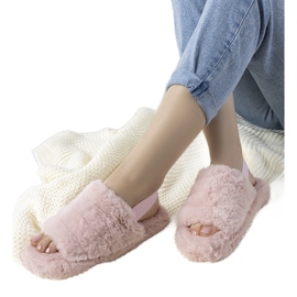 Rosa Damenpantoffeln mit Gummizug und Fierro-Pelz 1