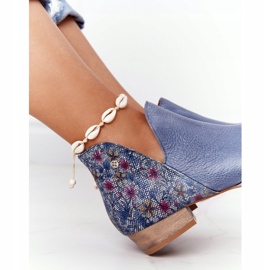 Maciejka Lederstiefel Marineblau mit Blumen 04091-64 5