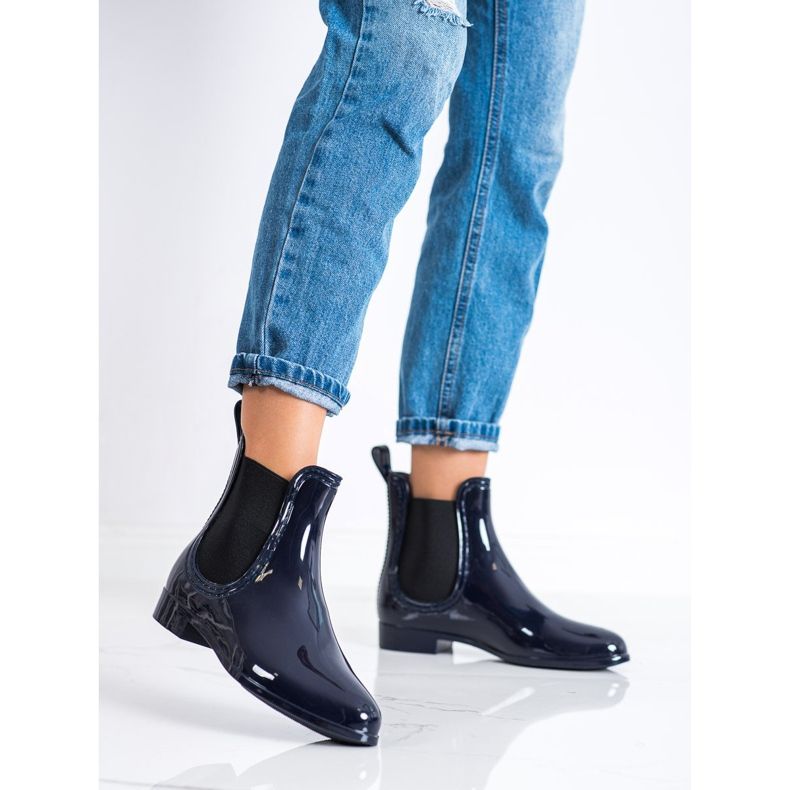 SHELOVET Glänzende kurze Gummistiefel navy blau 1