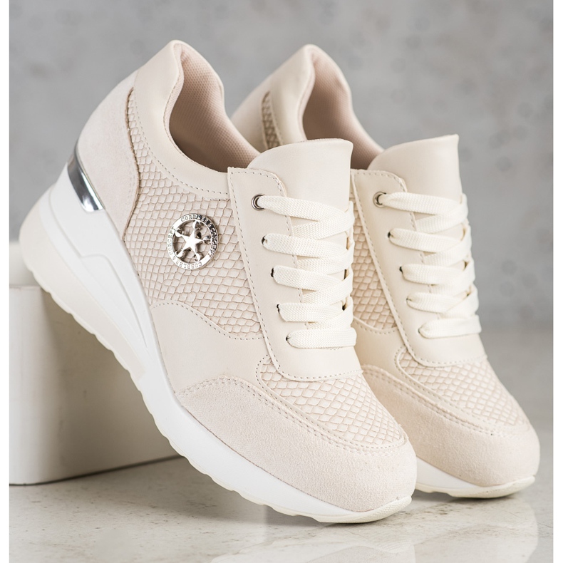 SHELOVET Leichte Sneakers mit Keilabsatz beige 2