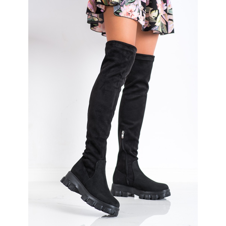 SHELOVET Plateaustiefel aus Wildleder schwarz 2