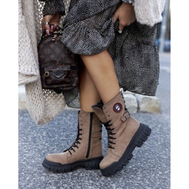 NAVY DOT Damenstiefel Trappers Workers Braun Monope 2