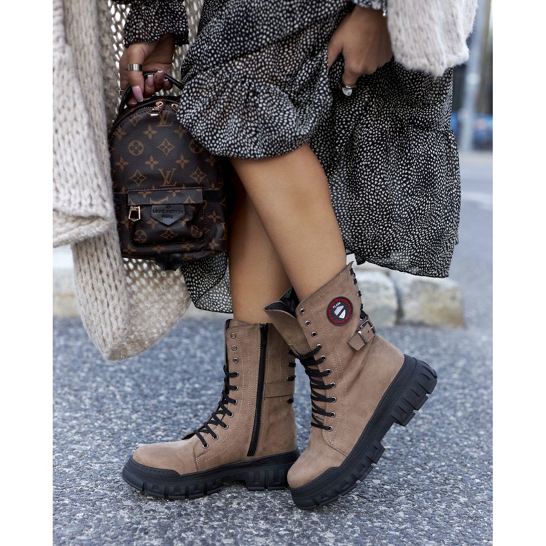 NAVY DOT Damenstiefel Trappers Workers Braun Monope 2