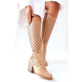 PA2 Beige Stiefel für Damen mit durchbrochenem Muster Verben 2