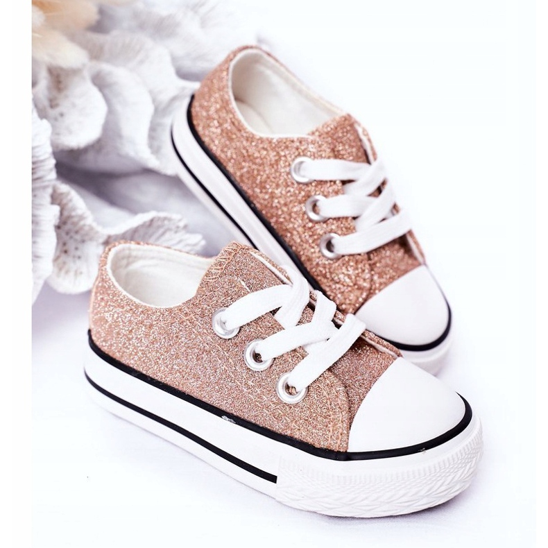 Rosa Gold Glitzer Sneakers für Kinder Bling-Bling golden 2