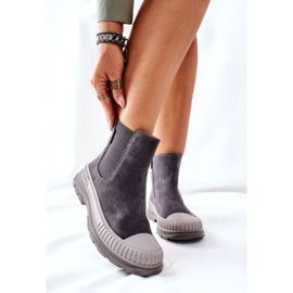 Damen Stiefeletten Chelsea Boots Leder Wildleder Big Star II274353 Grau 1