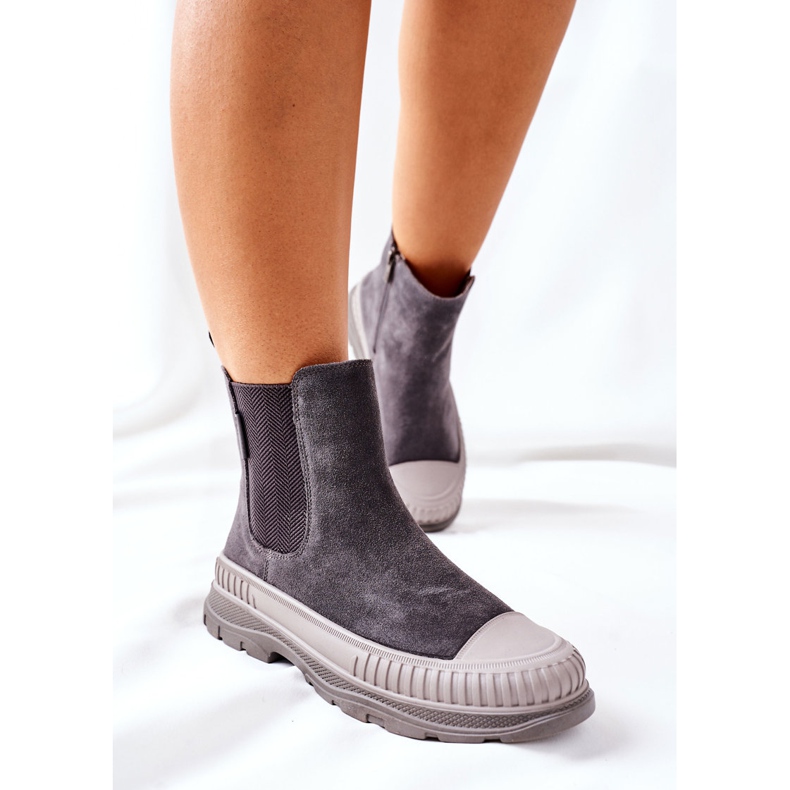 Damen Stiefeletten Chelsea Boots Leder Wildleder Big Star II274353 Grau 2