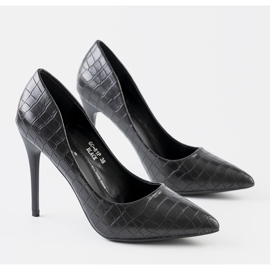 Schwarze Stilettos aus Krokodilleder in Ebenholz 1