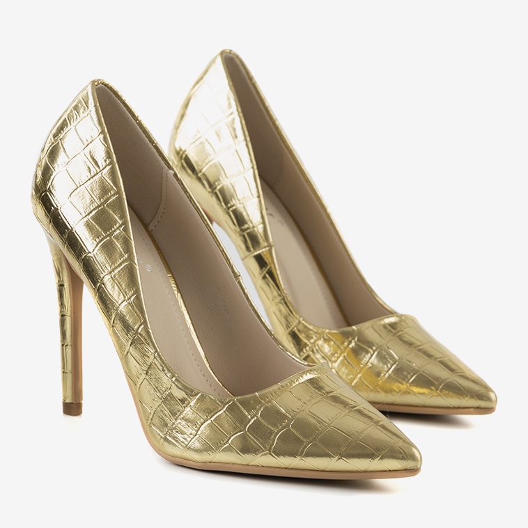 Goldene Pumps auf einem Thrower-Stilettoabsatz 1