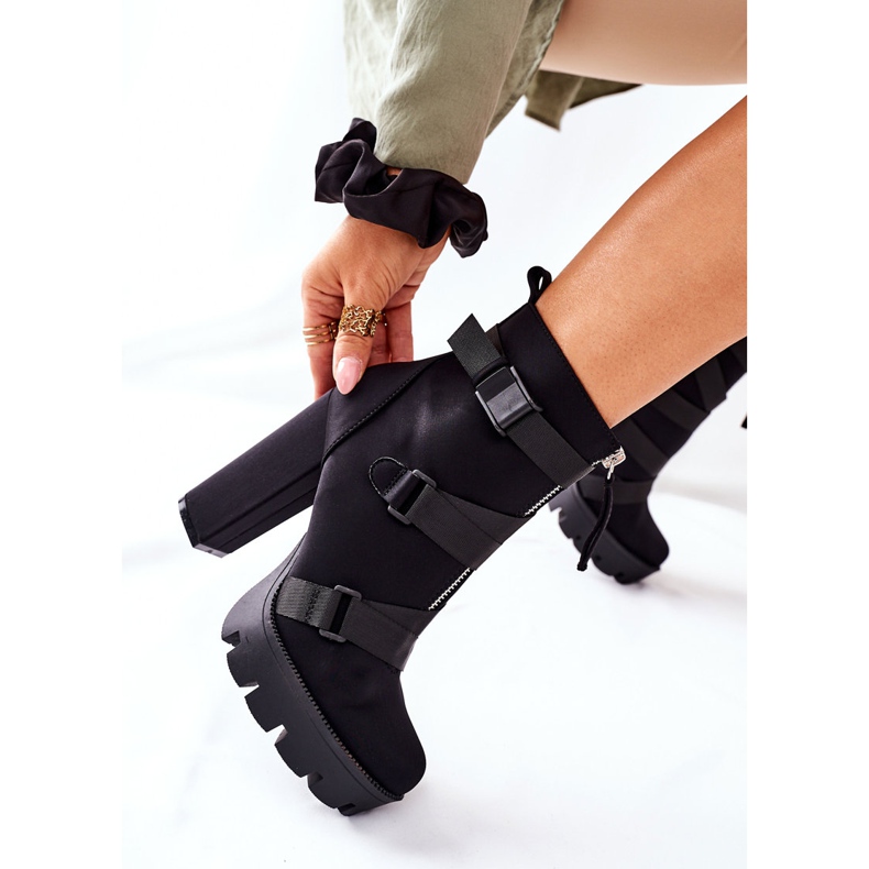 FB3 Samtstiefel für Damen mit Absatz Schwarz 2