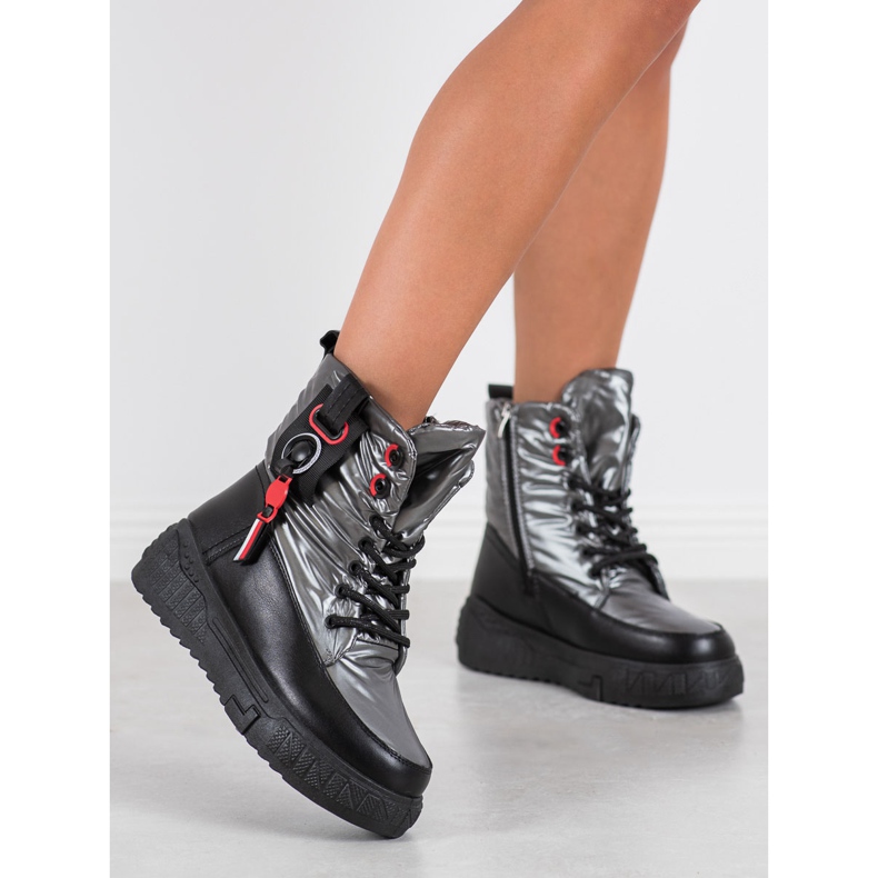 Seastar Warme Schneeschuhe auf der Plattform schwarz silber- grau 1