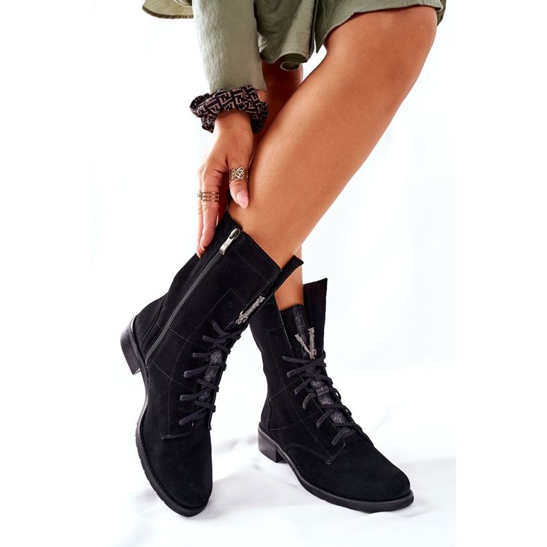 Damen Veloursleder Stiefeletten Nicole Schwarz 2581/028 2