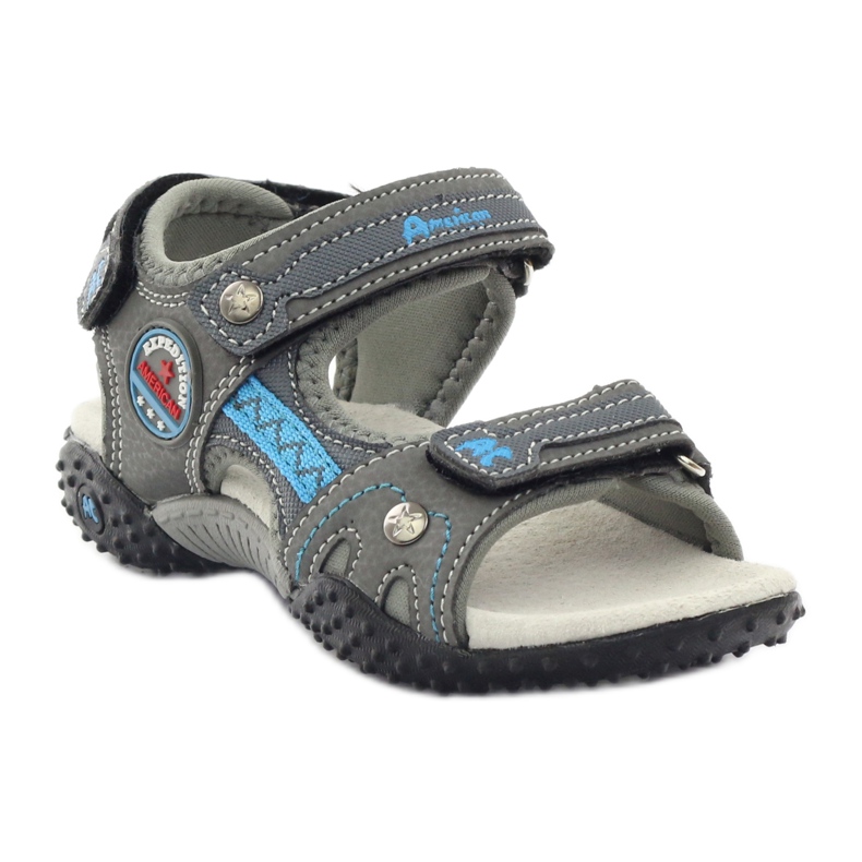 American Club Klettsandalen mit American 1618 grauem Ledereinsatz blau 1