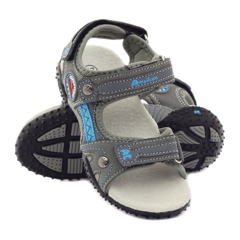 American Club Klettsandalen mit American 1618 grauem Ledereinsatz blau 3