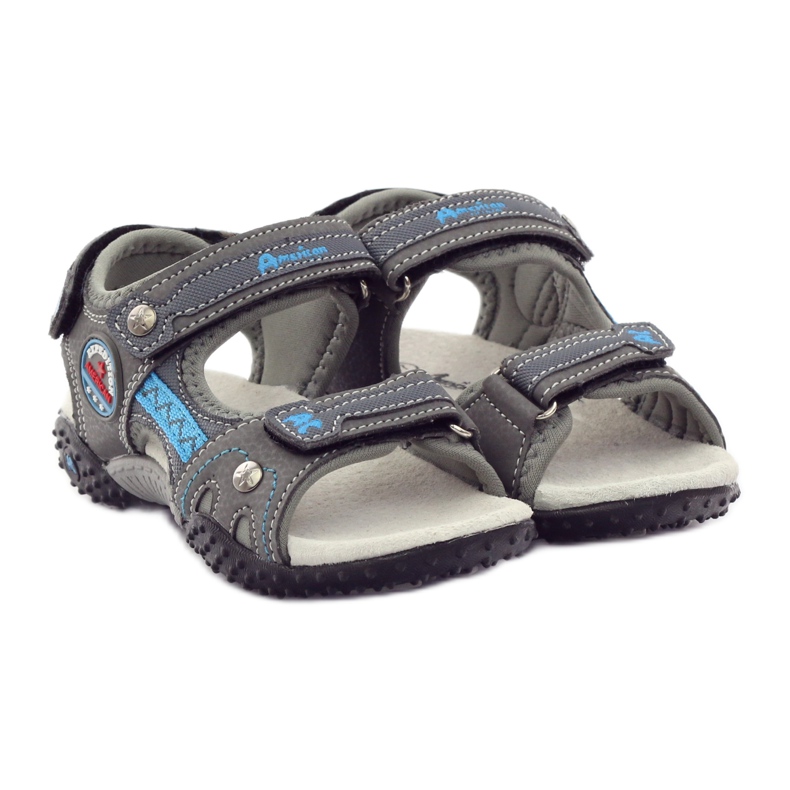 American Club Klettsandalen mit American 1618 grauem Ledereinsatz blau 4