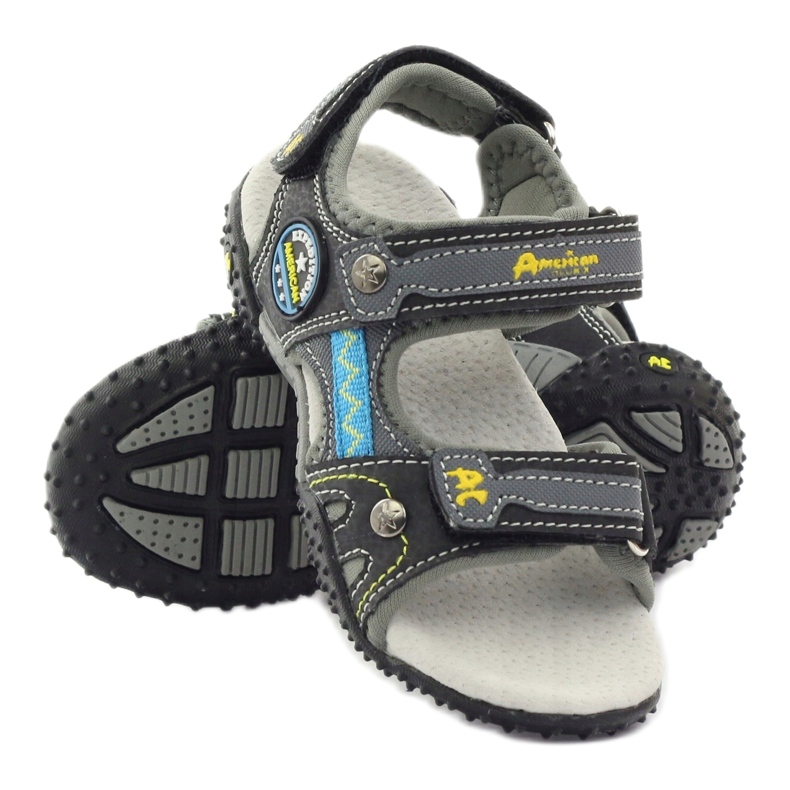 American Club Klettsandalen mit American 1618 Ledereinsatz ['gelb, 'grau', 'schwarz'] grau 3