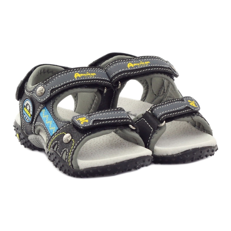 American Club Klettsandalen mit American 1618 Ledereinsatz ['gelb, 'grau', 'schwarz'] grau 4