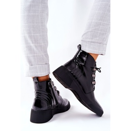 S.Barski Schwarze Vica Lackierte Arbeitsstiefel 2