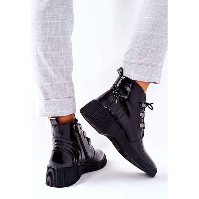 S.Barski Schwarze Vica Lackierte Arbeitsstiefel 2