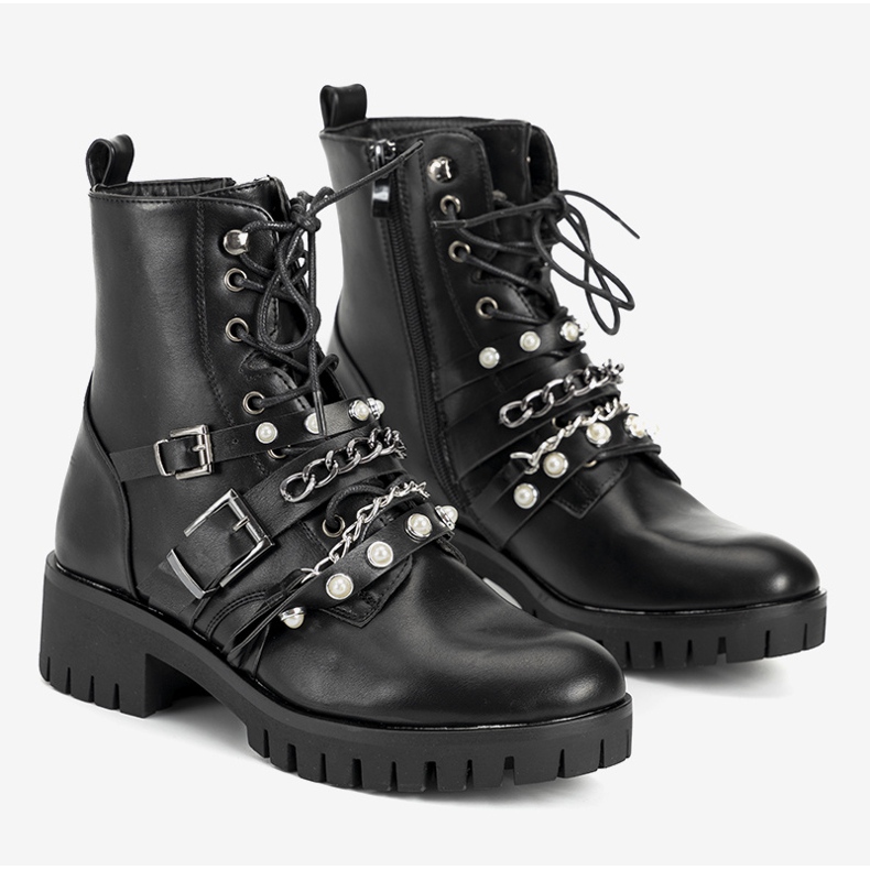 Schwarze Damen-Wanderschuhe mit Faubert-Ketten 1