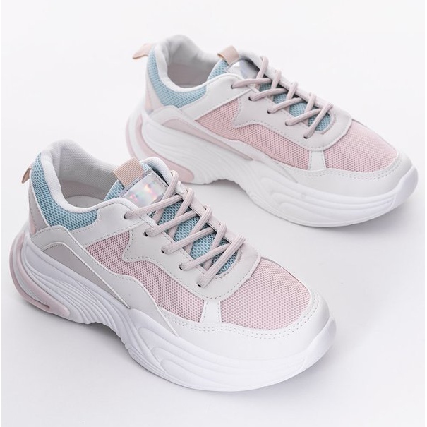 Cremefarbene Yumiko Mesh-Sneakers weiß rosa 1