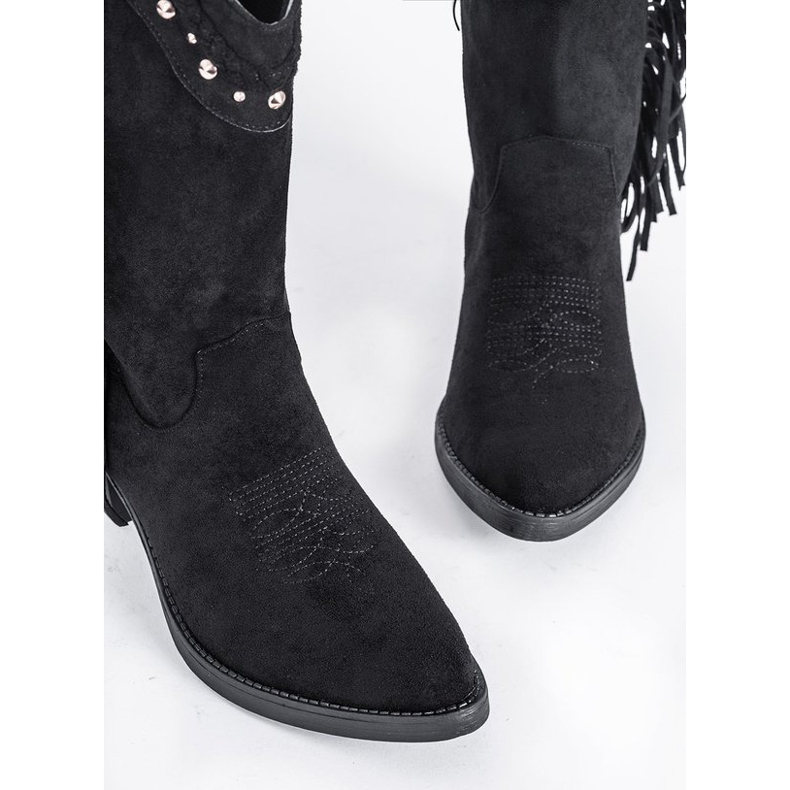 Schwarze hohe Cowboystiefel mit Clover-Jets 1