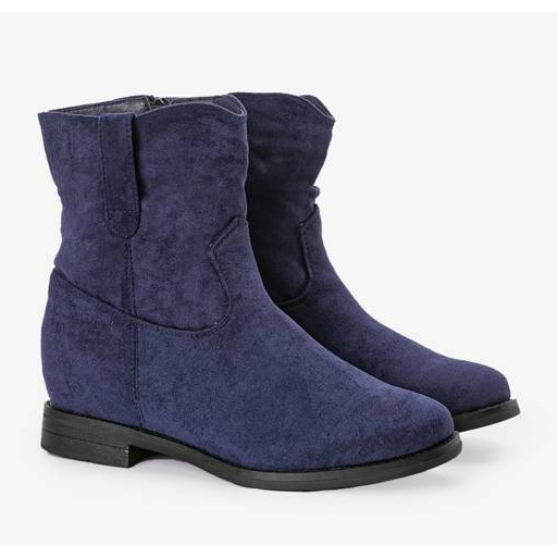 Marineblaue Stiefel auf einem überzogenen Buenna-Keilabsatz 2