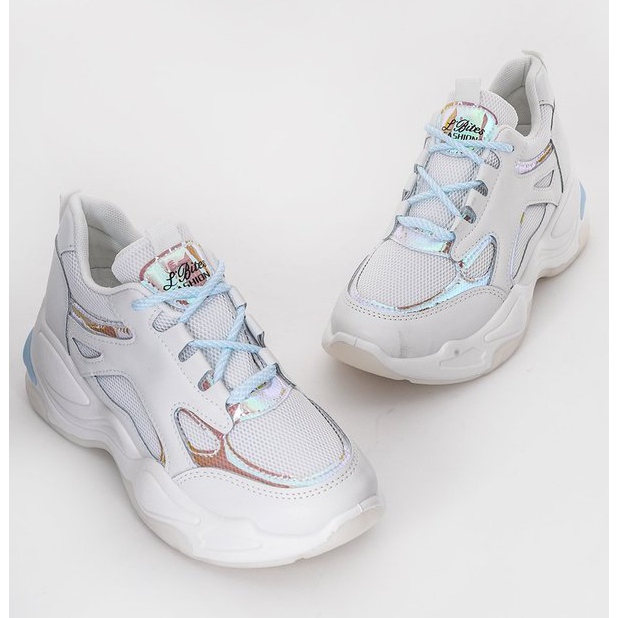 Weiße Sneaker mit dicker Sohle von Big Fun blau 1