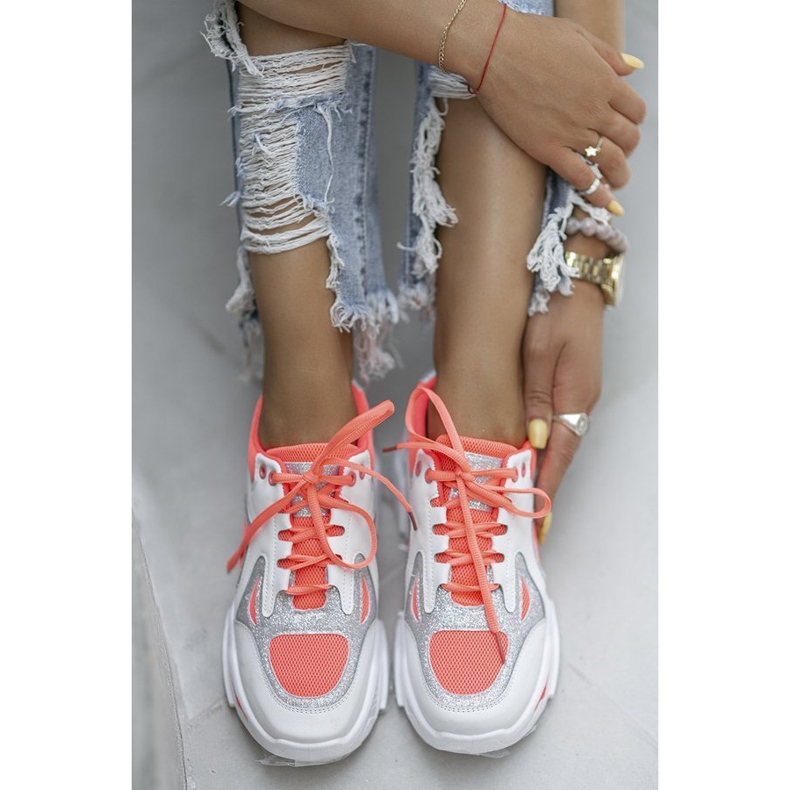 Rosa Neon-Sneakers Bling! Bling! weiß 2