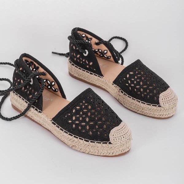 Schwarze Peekaboo durchbrochene Espadrilles 1