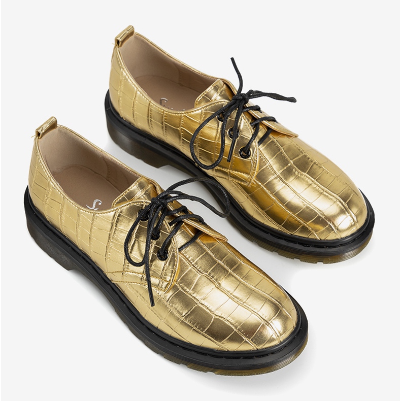 Goldene Oxfords im Flaure-Krokodilledermuster 1