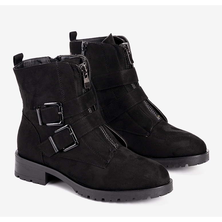 Schwarze Damen-Stiefeletten aus Veloursleder in Seashell 1