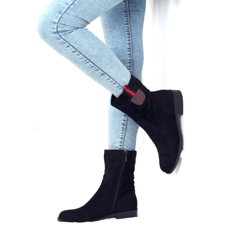 Schwarze flache Damenstiefel 1707 Black 1