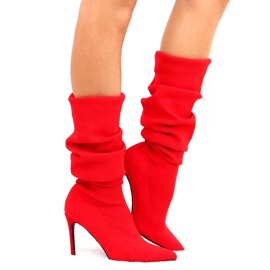 Rote sockenhohe Stiefel mit Stilettos AT-0656-L Rot 1