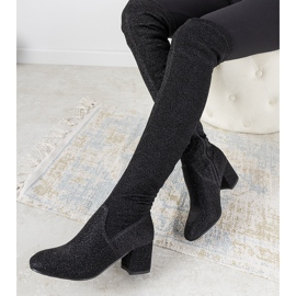 Schwarze glänzende Stiefel über dem Knie von Uta silber- 1