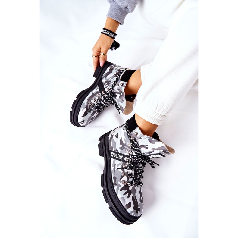 Leder Trappers Stiefel Big Star II274368 Moro Schwarz weiß 1